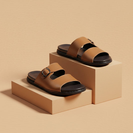 Leather Casual Slipper Tan-3013