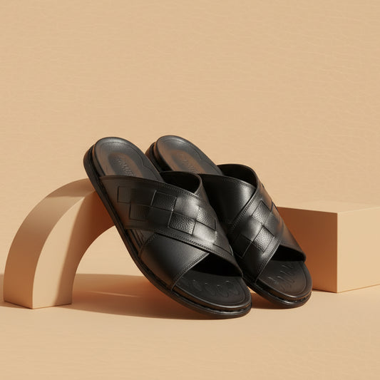 Leather Casual Slipper blk-3005