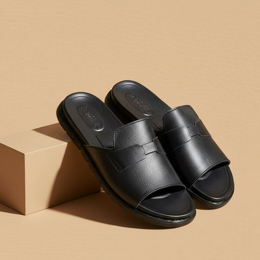 Leather Slipper Black-3009