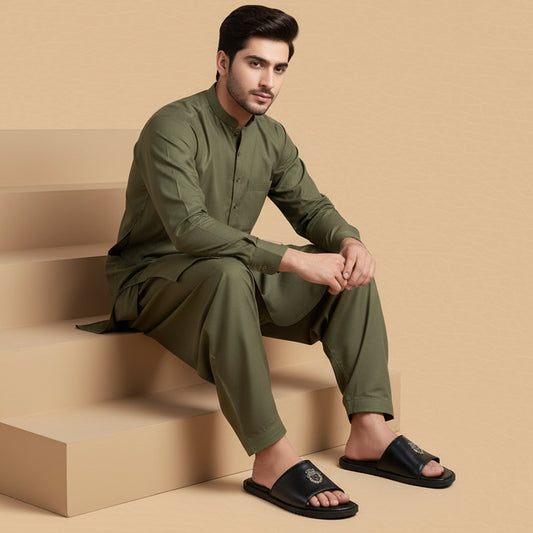 Leather bilinear Slipper black-3001