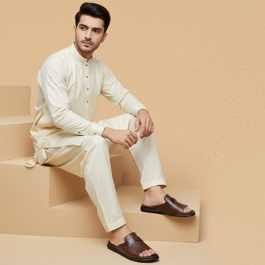 Leather Slipper Brown-3009