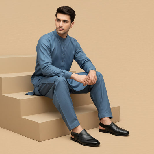 Embosed Peshawari Chappal-BLK-1009