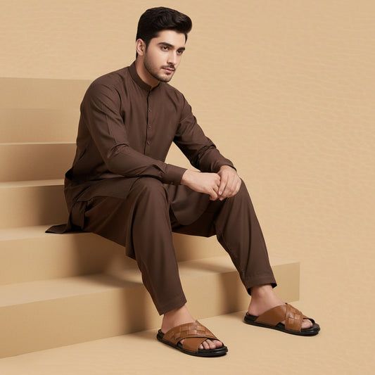 Leather Casual Slipper Tan-3005