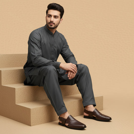 Embosed Peshawari Chappal-BRN-1009