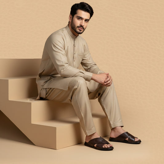 Leather Casual Slipper Brn-3005