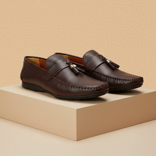 Leather tassel brown-5011