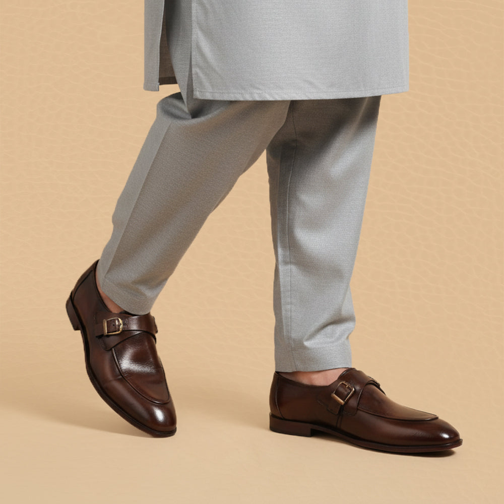 Leather double buckle brown-021
