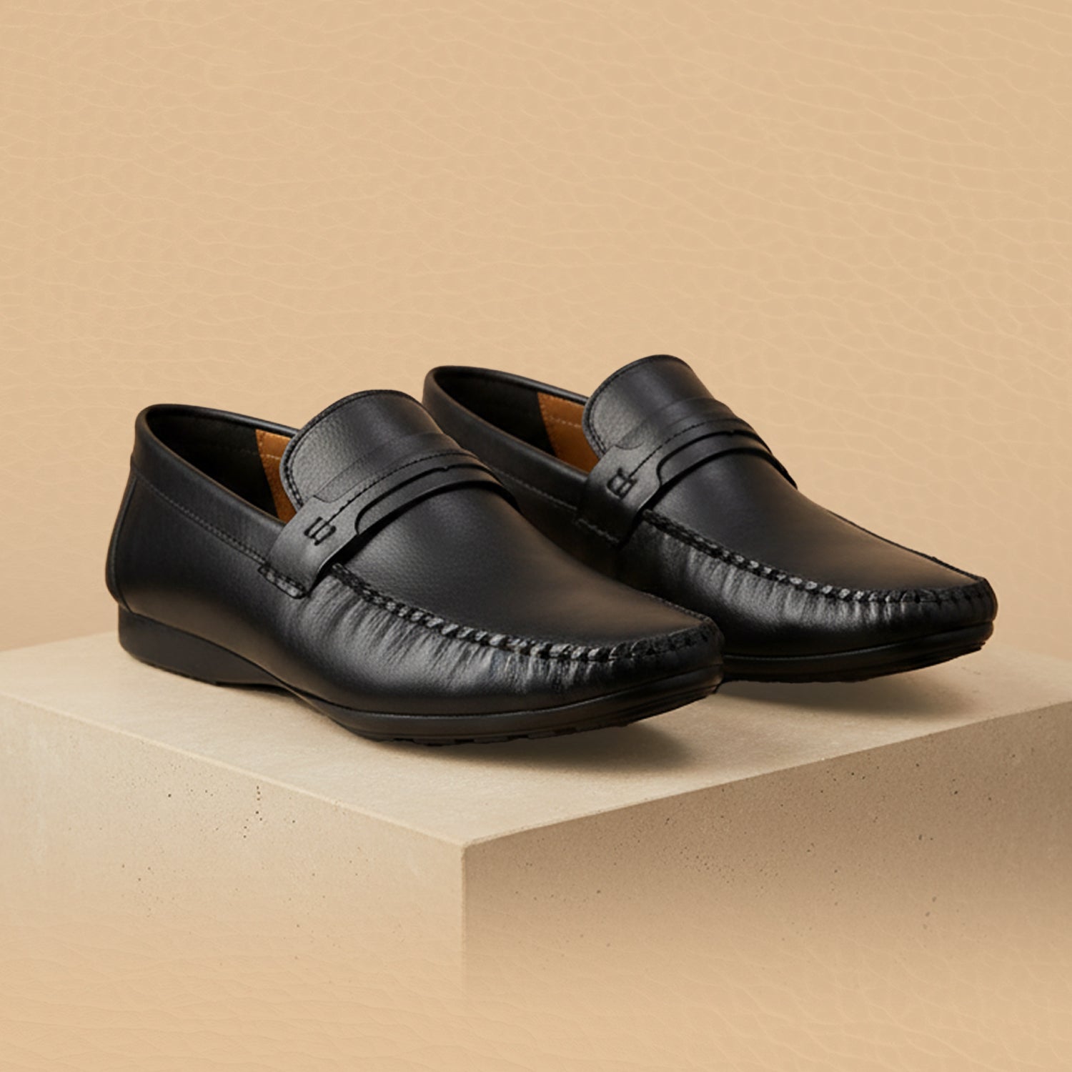 Leather top sider loafer black-5013