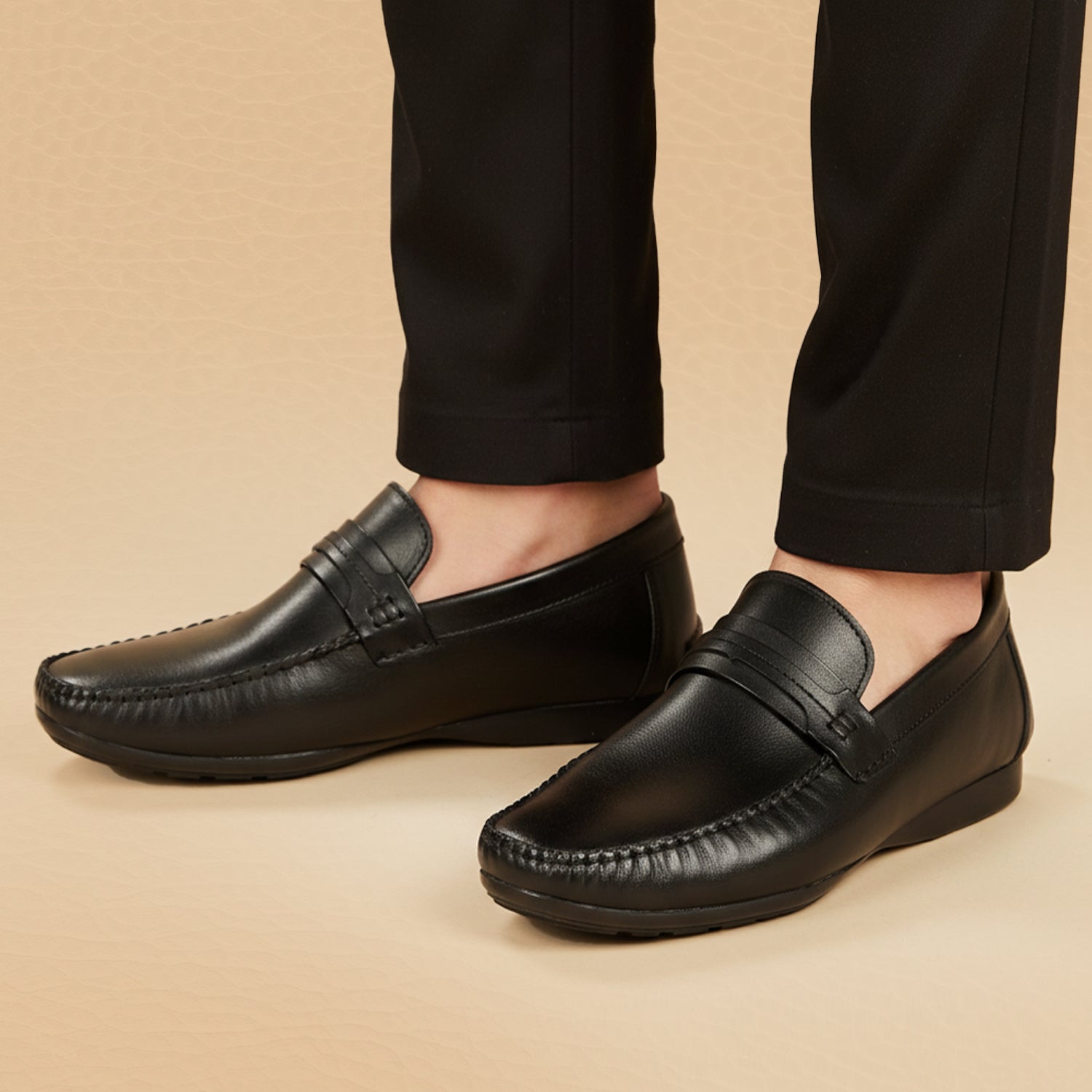 Leather top sider loafer black-5013