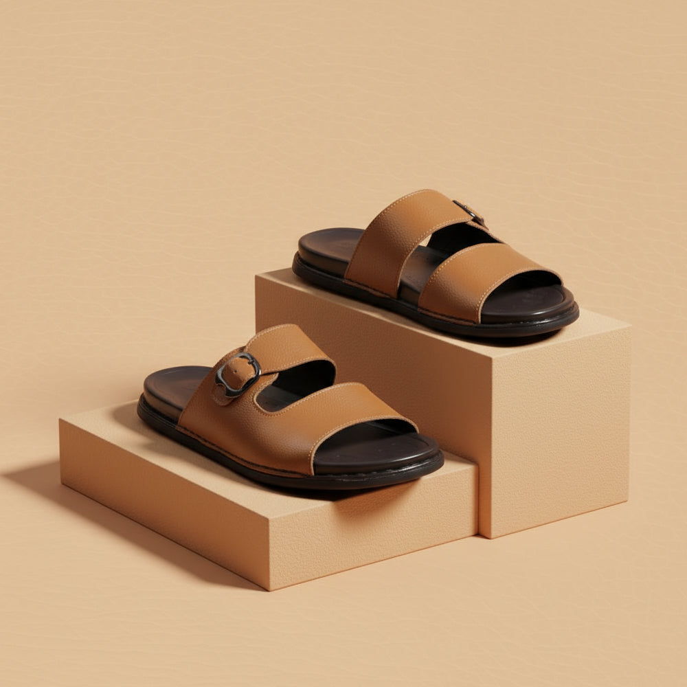 Leather Casual Slipper Tan-3013