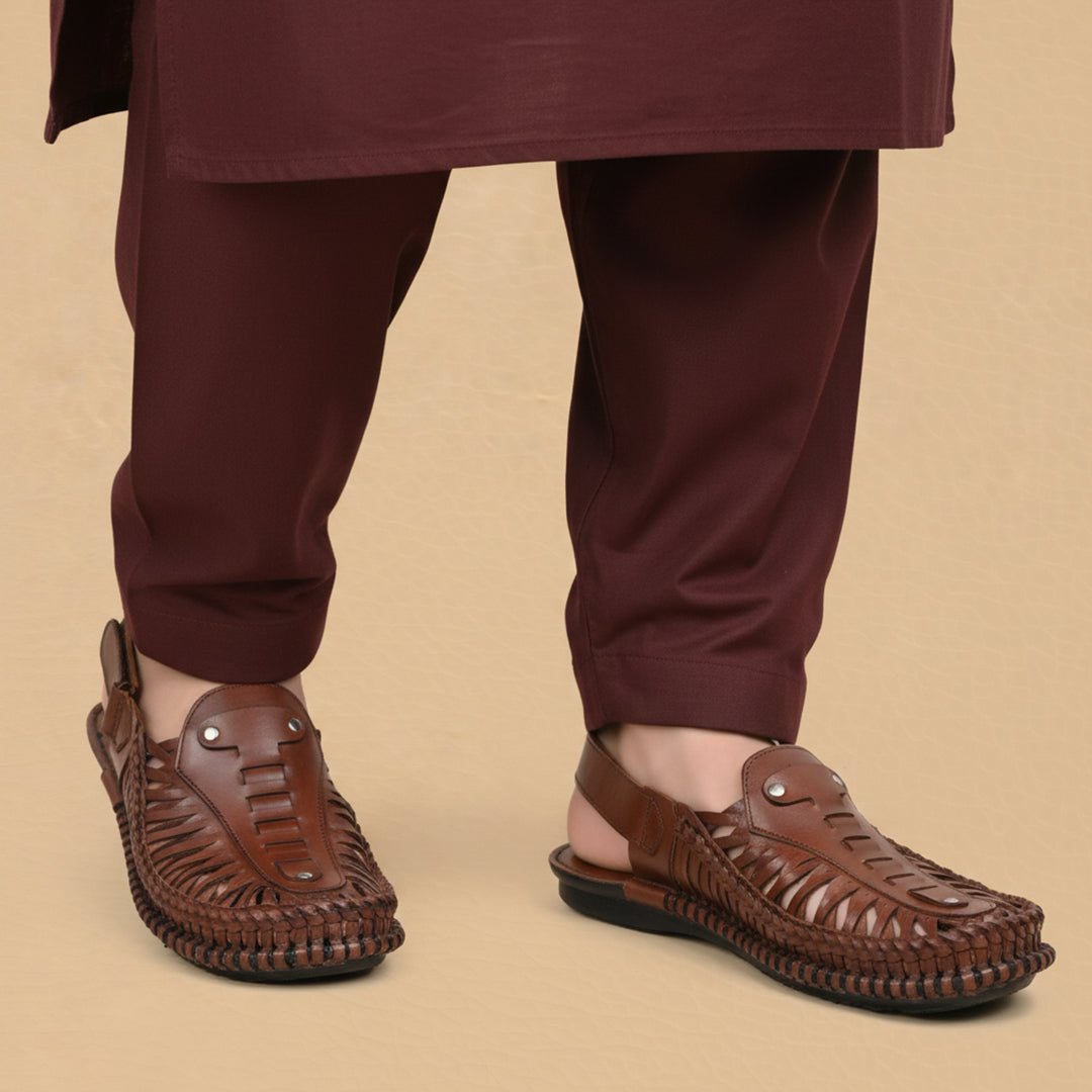 Leather Kolhapuri Sandal Brown-1007