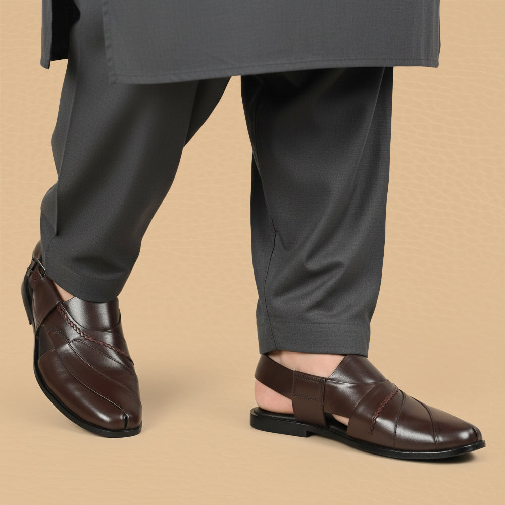 Embosed Peshawari Chappal-BROWN-1009