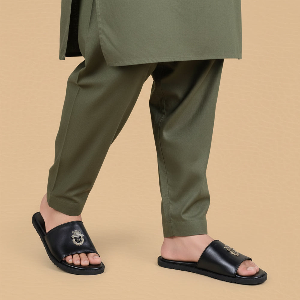 Leather bilinear Slipper black-3001