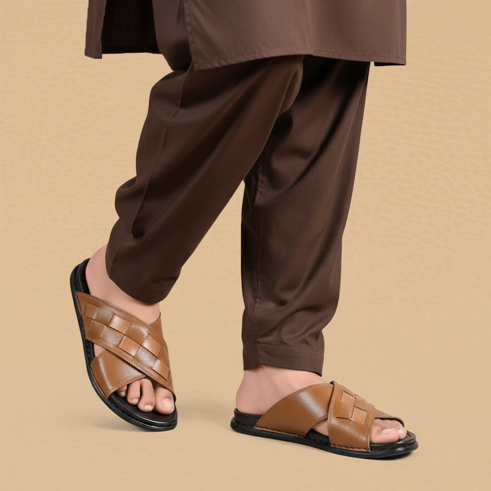 Leather Casual Slipper Tan-3005