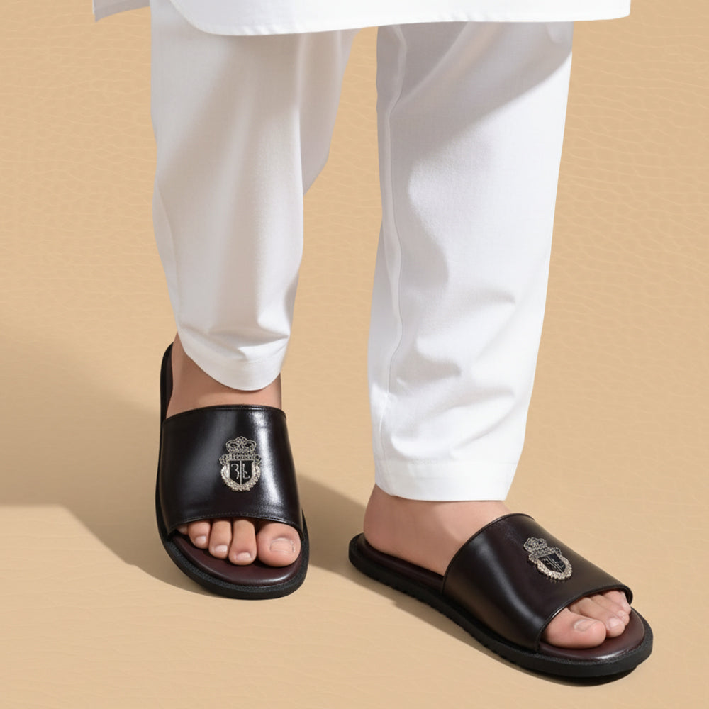 Leather Bilinear Slipper Brown-3001