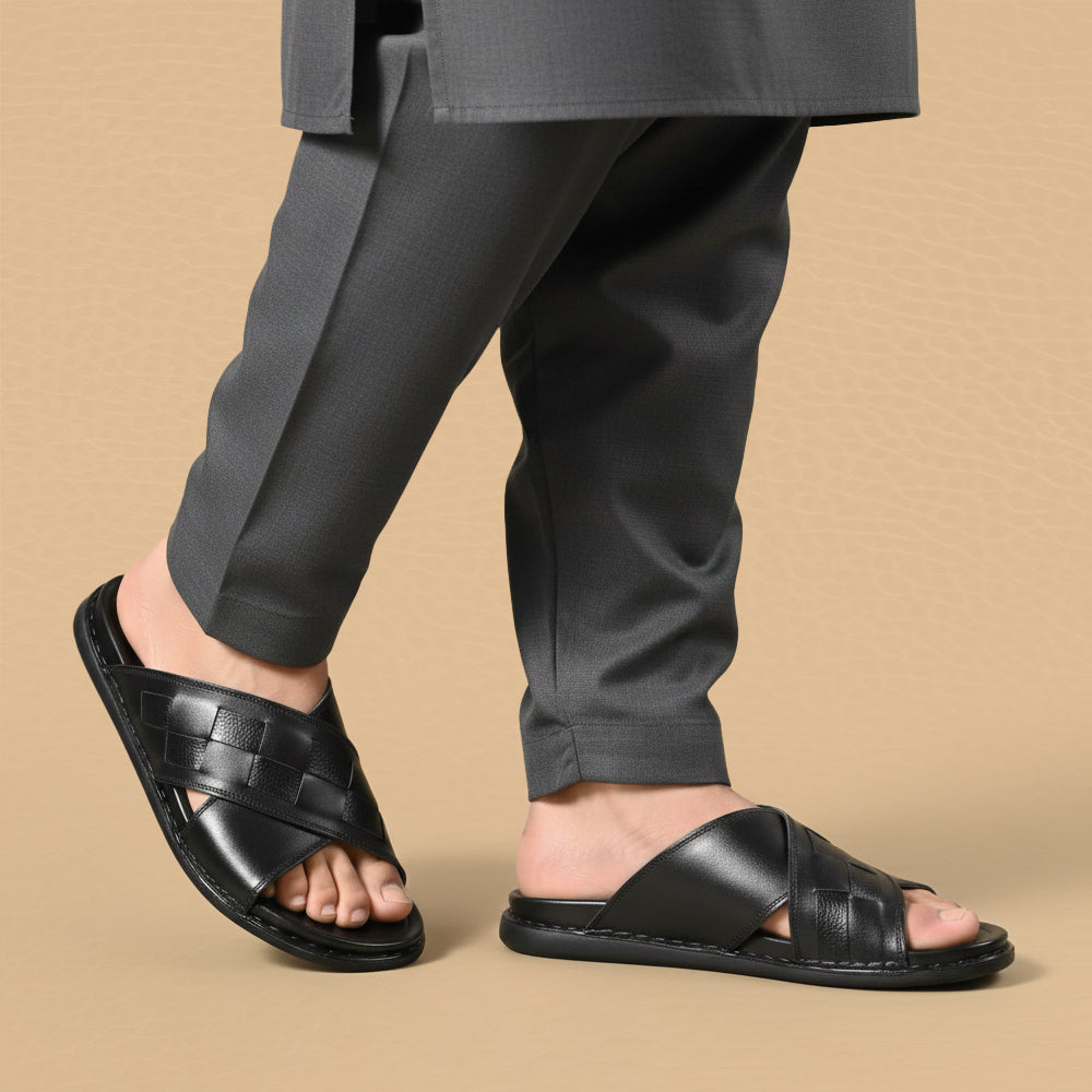 Leather Casual Slipper blk-3005