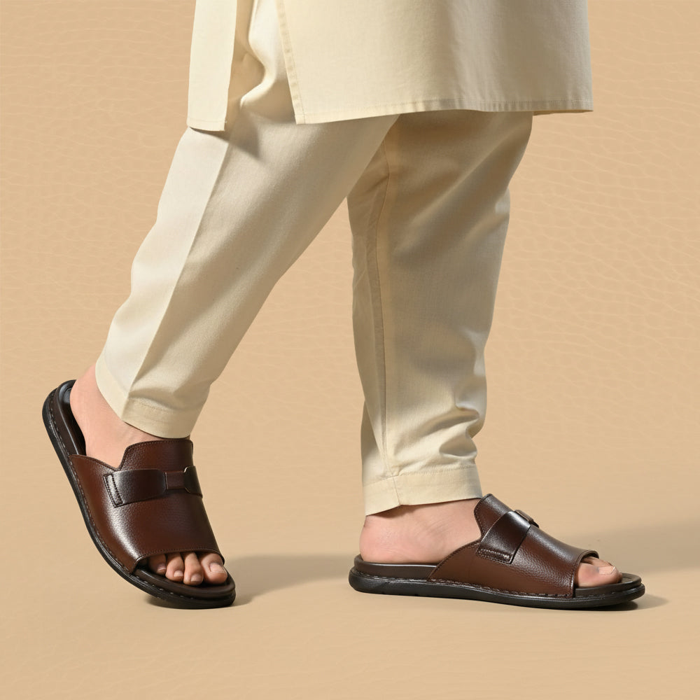 Leather Slipper Brown-3009