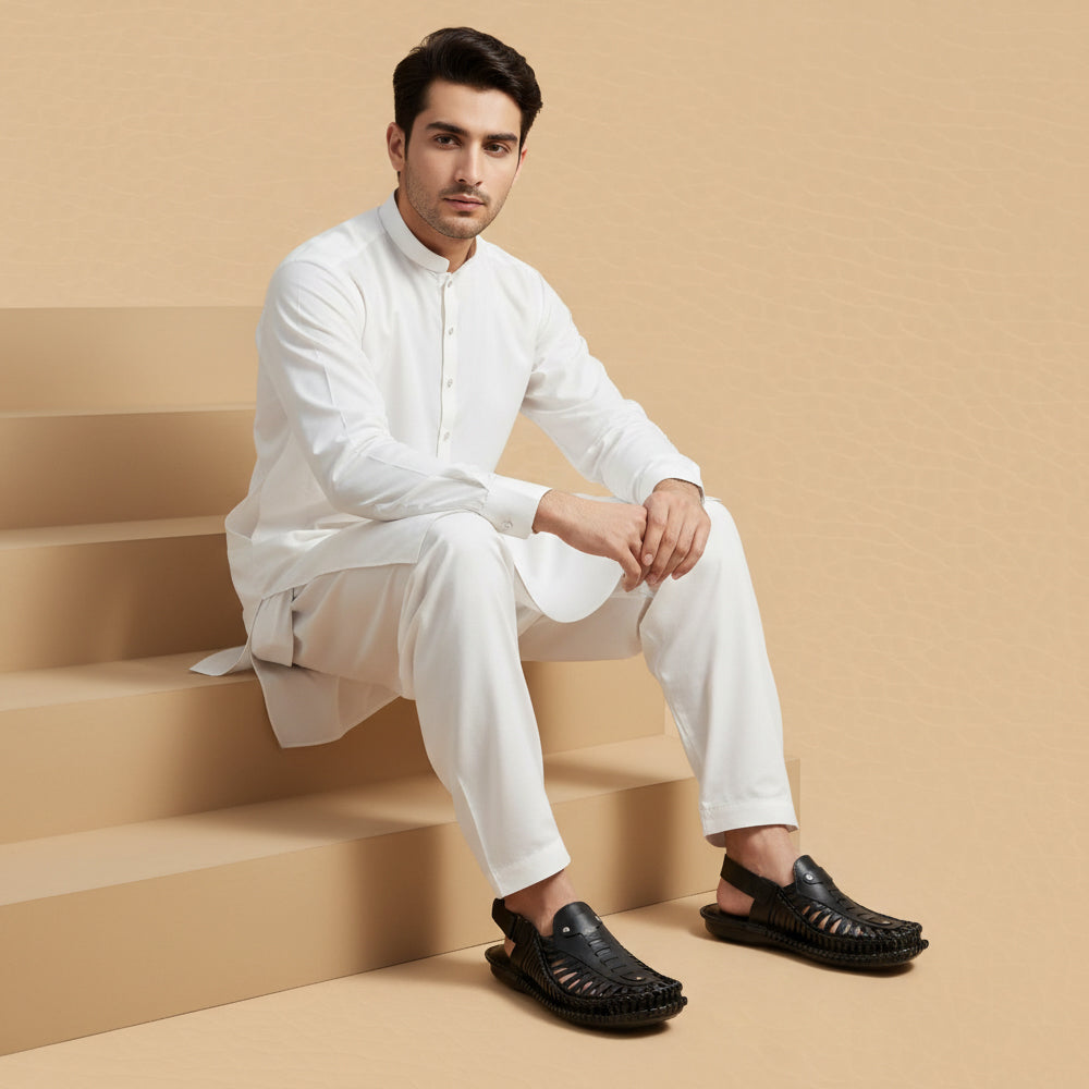 Leather Kolhapuri Sandal Black-1007