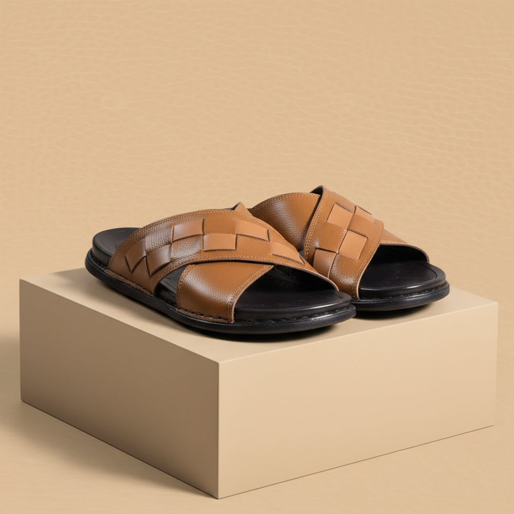 Leather Casual Slipper Tan-3005