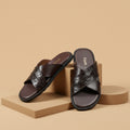 Leather Cross Slipper Brown-3004