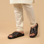 Leather Chappal With Buckle Brn-3007