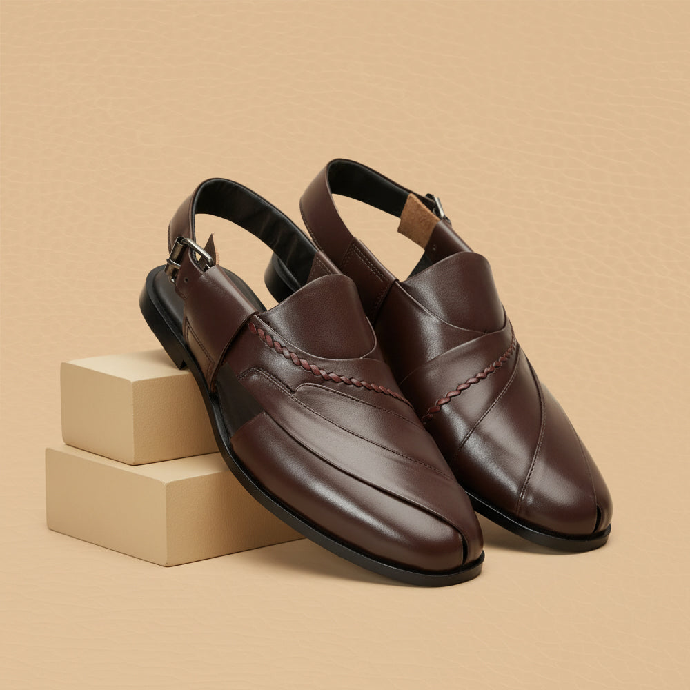 Embosed Peshawari Chappal-BROWN-1009