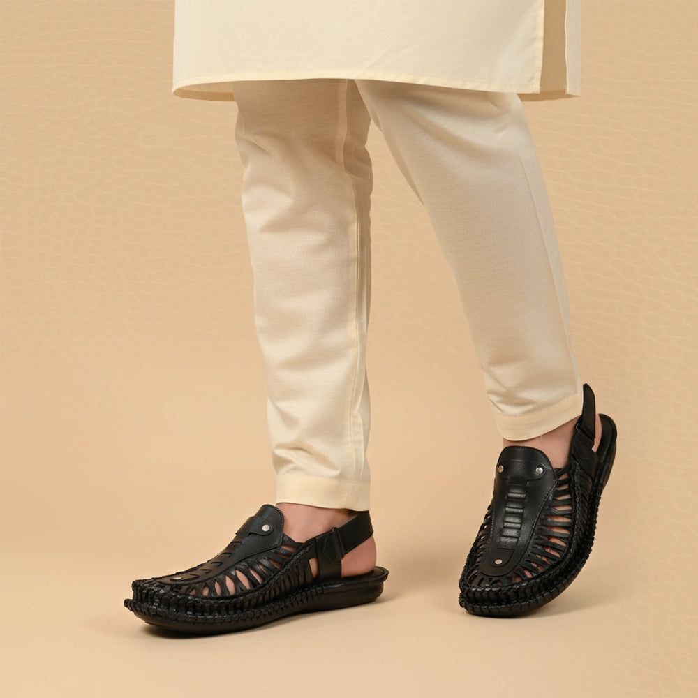 Leather Kolhapuri Sandal Black-1007