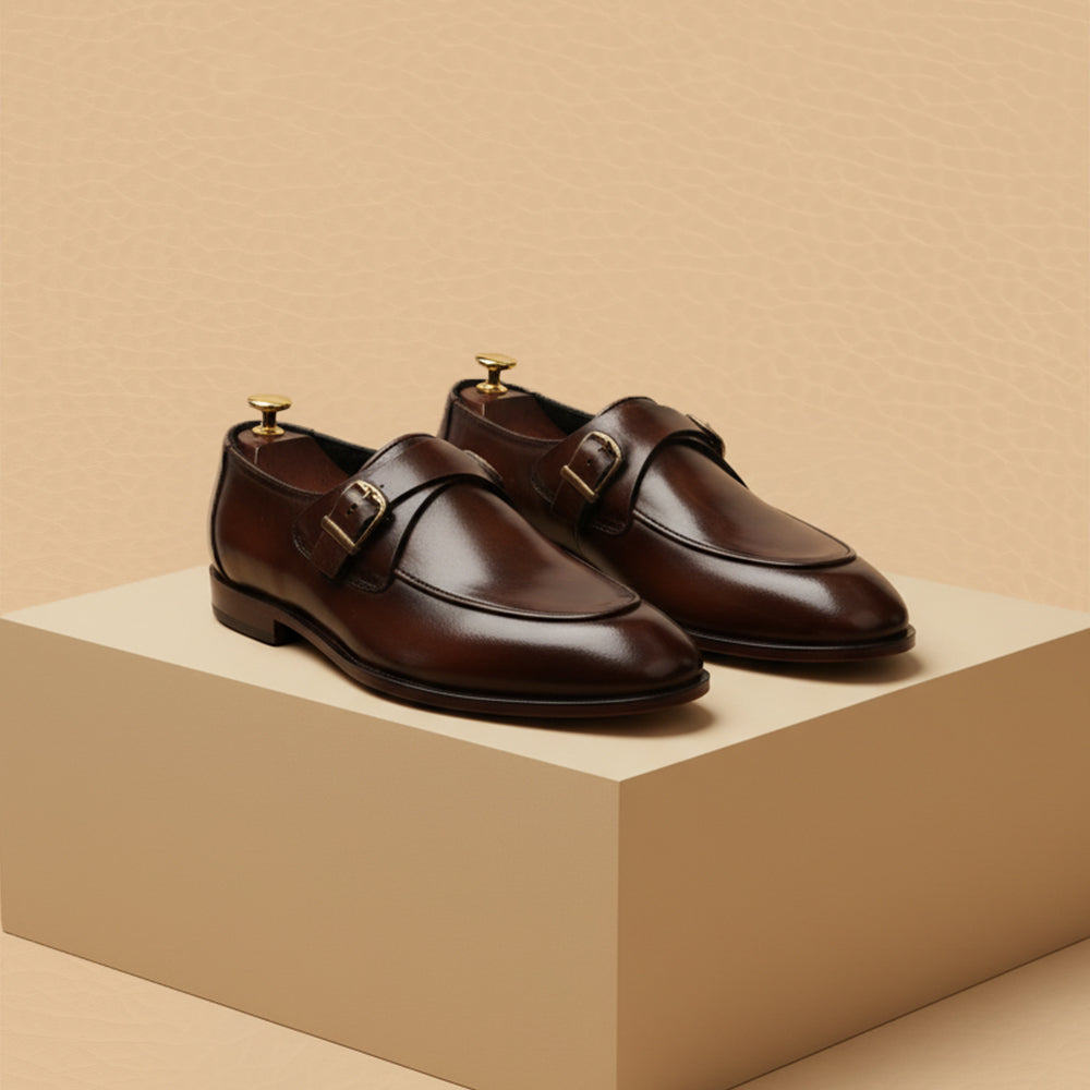 Leather double buckle brown-021
