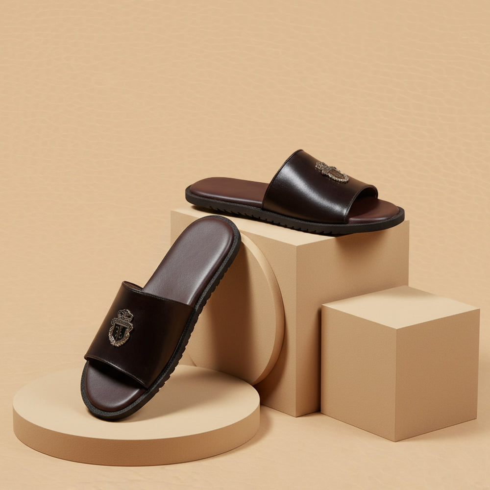 Leather Bilinear Slipper Brown-3001
