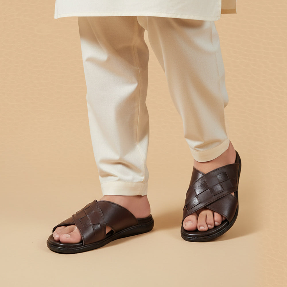 Leather Casual Slipper Brn-3005