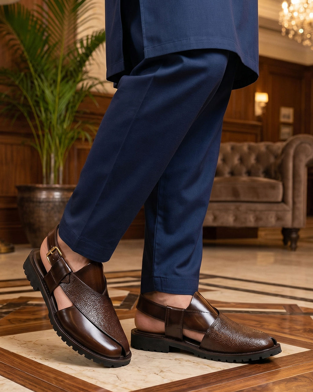 Plain with mild Leather high sole brown 1013