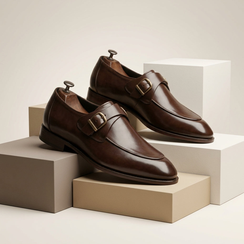 Leather double buckle brown-021