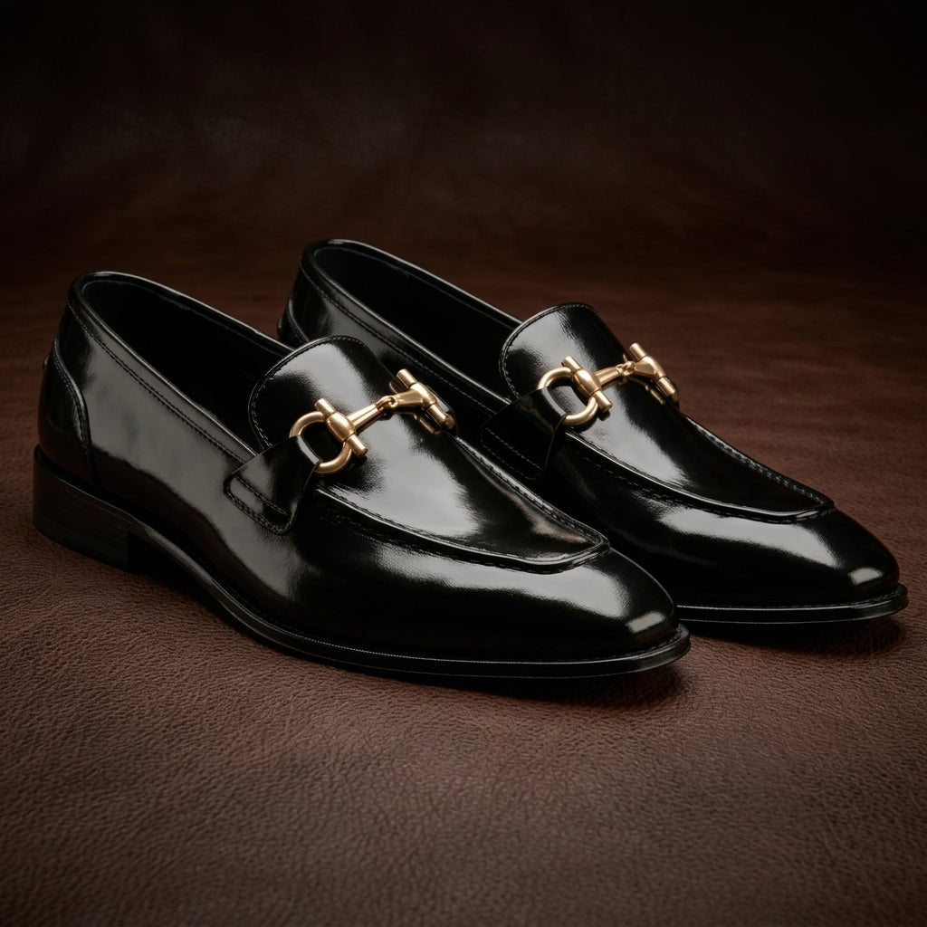 Leather Horsebit Loafers-black-030