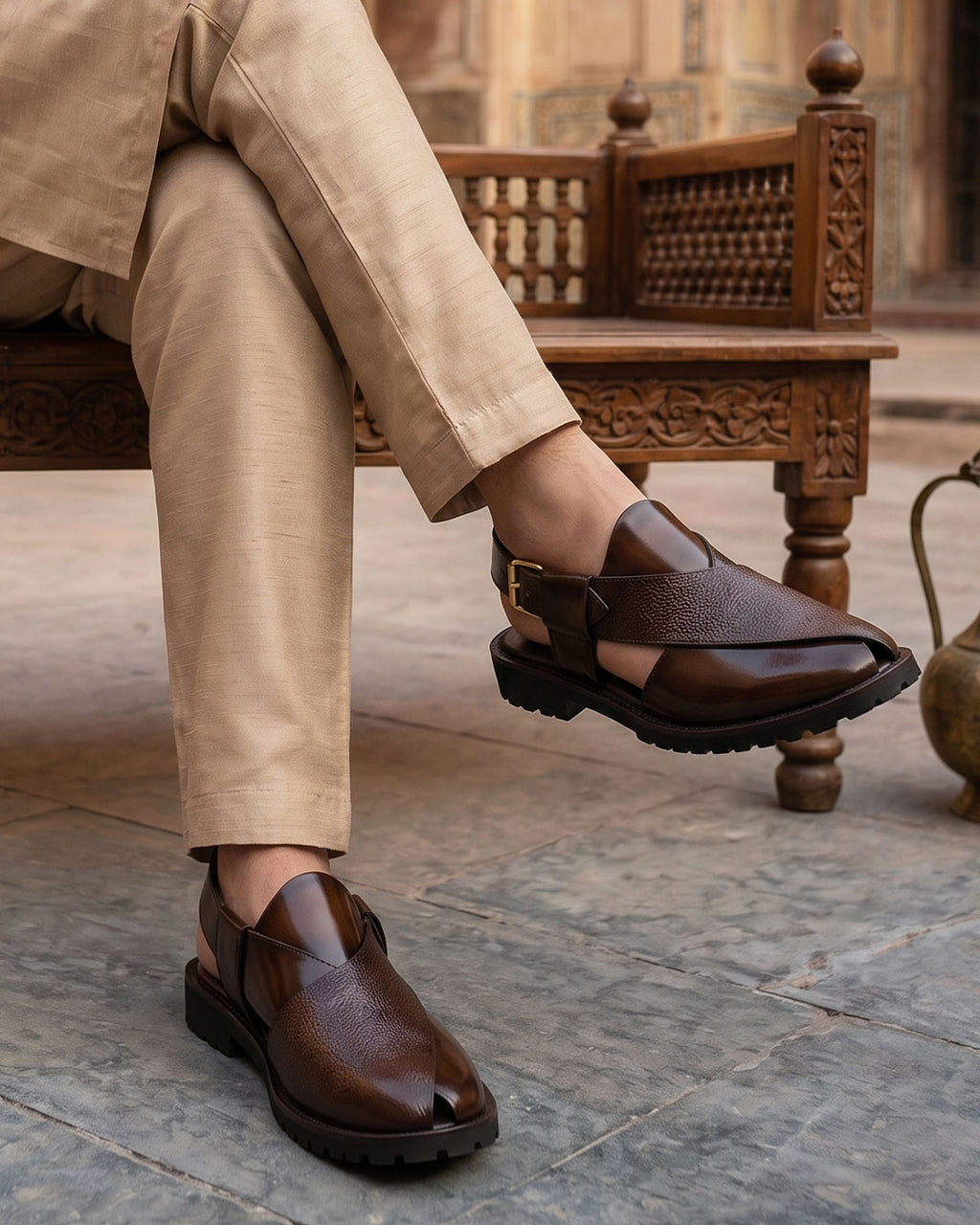 Plain with mild Leather high sole brown 1013