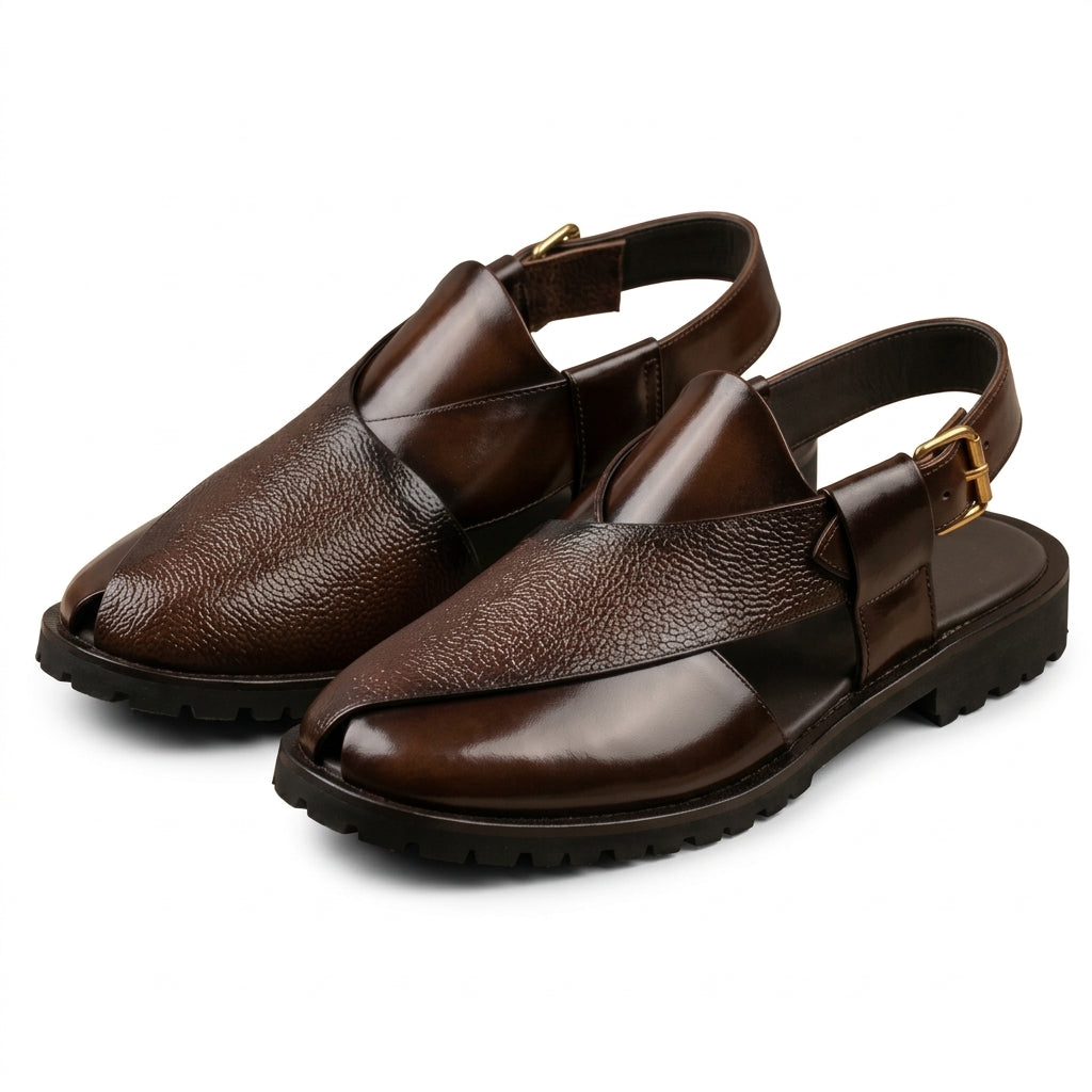 Plain with mild Leather high sole brown 1013
