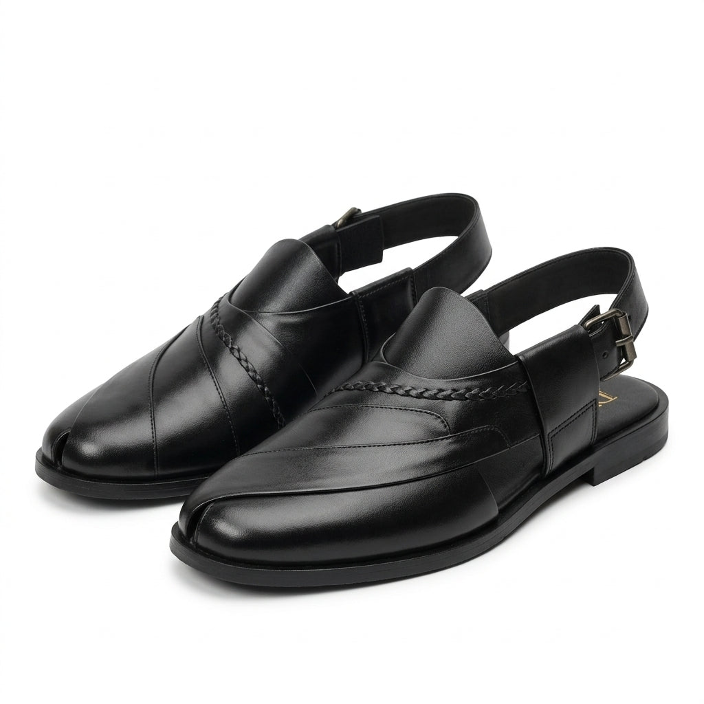 Embosed Peshawari Chappal-BLACK-1009