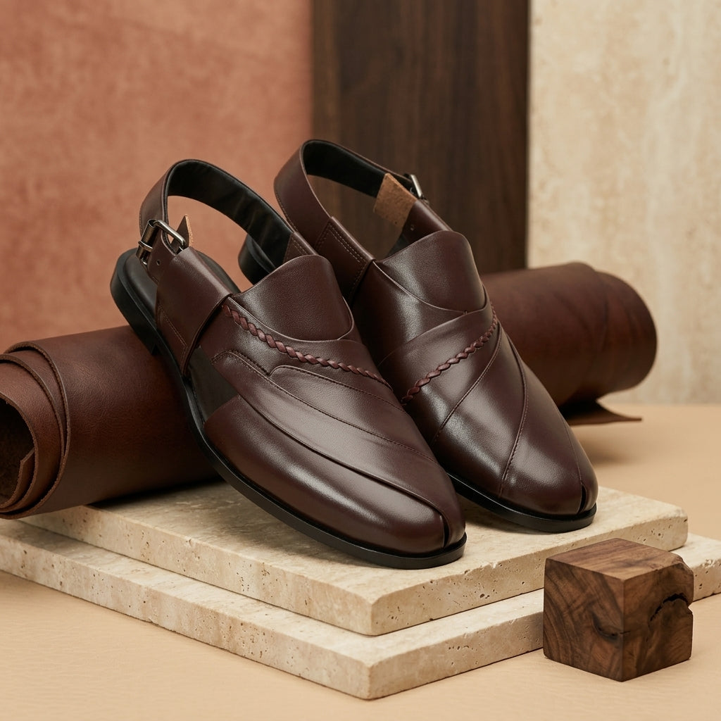 Embosed Peshawari Chappal-BROWN-1009