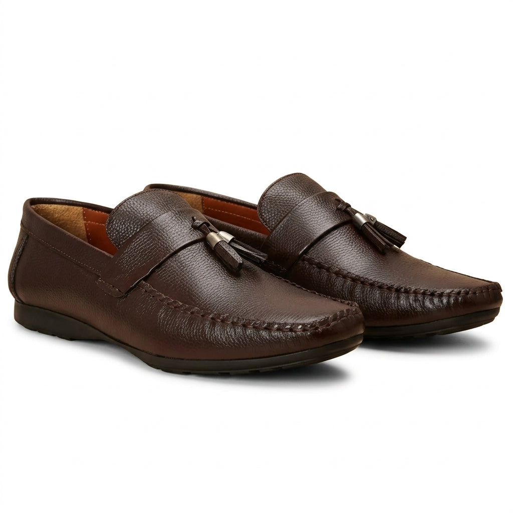 Leather tassel brown-5011