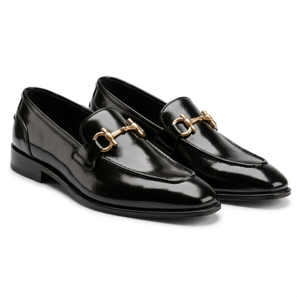 Leather Horsebit Loafers-black-030