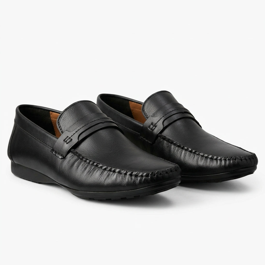 Leather top sider loafer black-5013