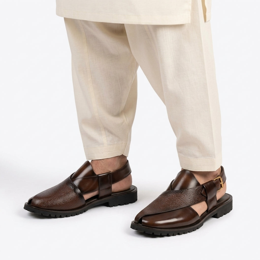Plain with mild Leather high sole brown 1013