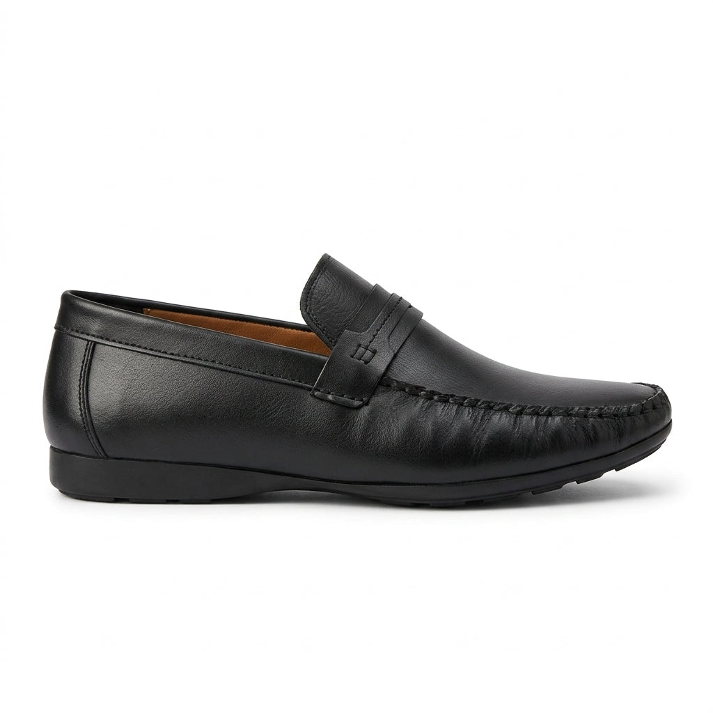 Leather top sider loafer black-5013