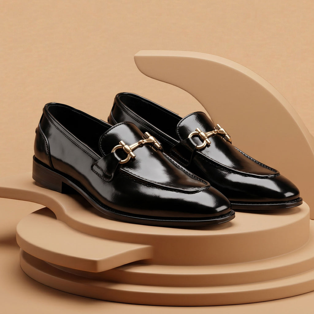 Leather Horsebit Loafers-black-030
