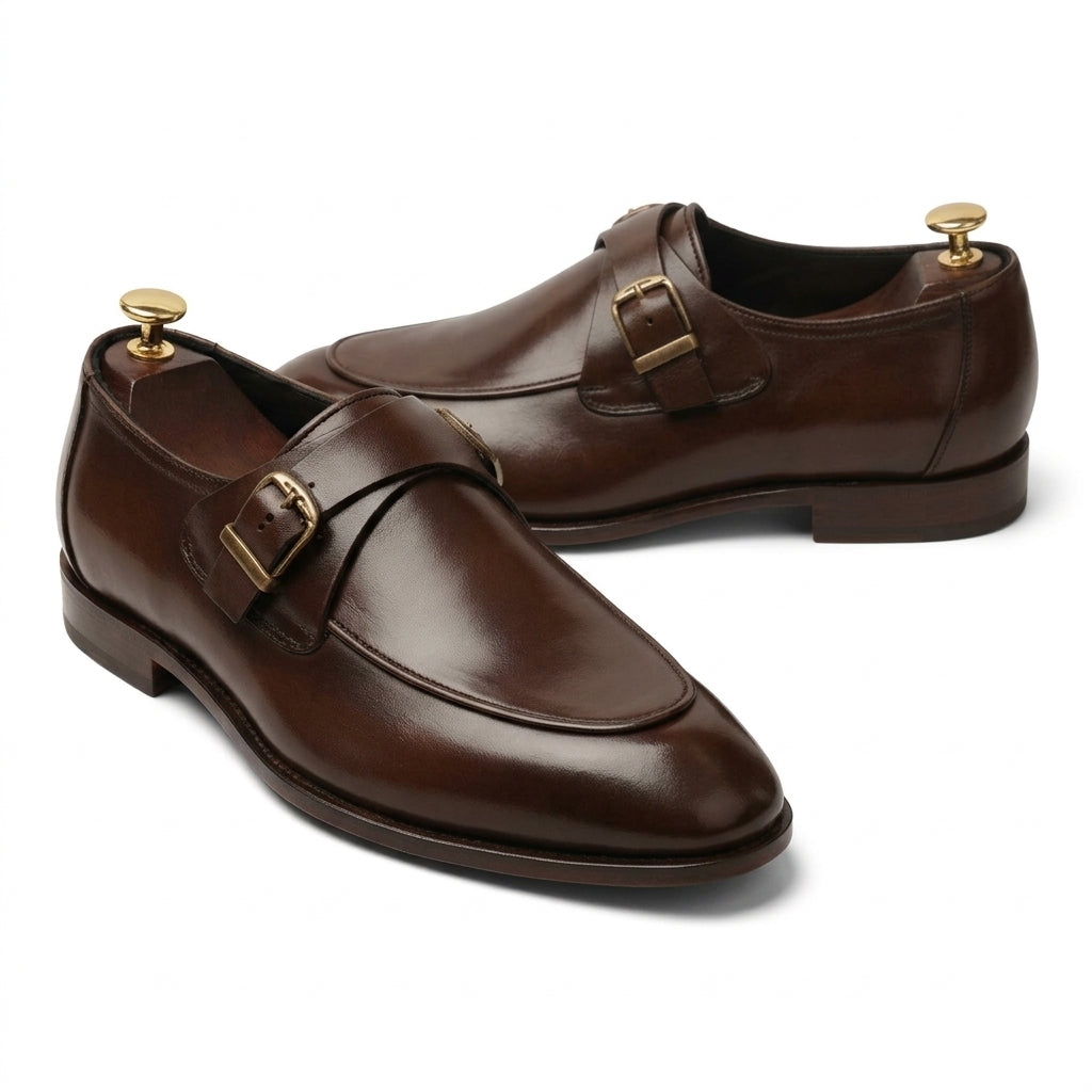 Leather double buckle brown-021