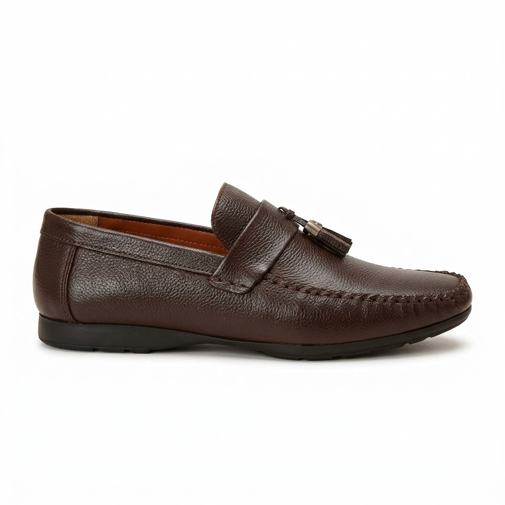 Leather tassel brown-5011