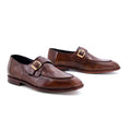 Leather Double Buckle Brown-021 - handcrafted leather sole