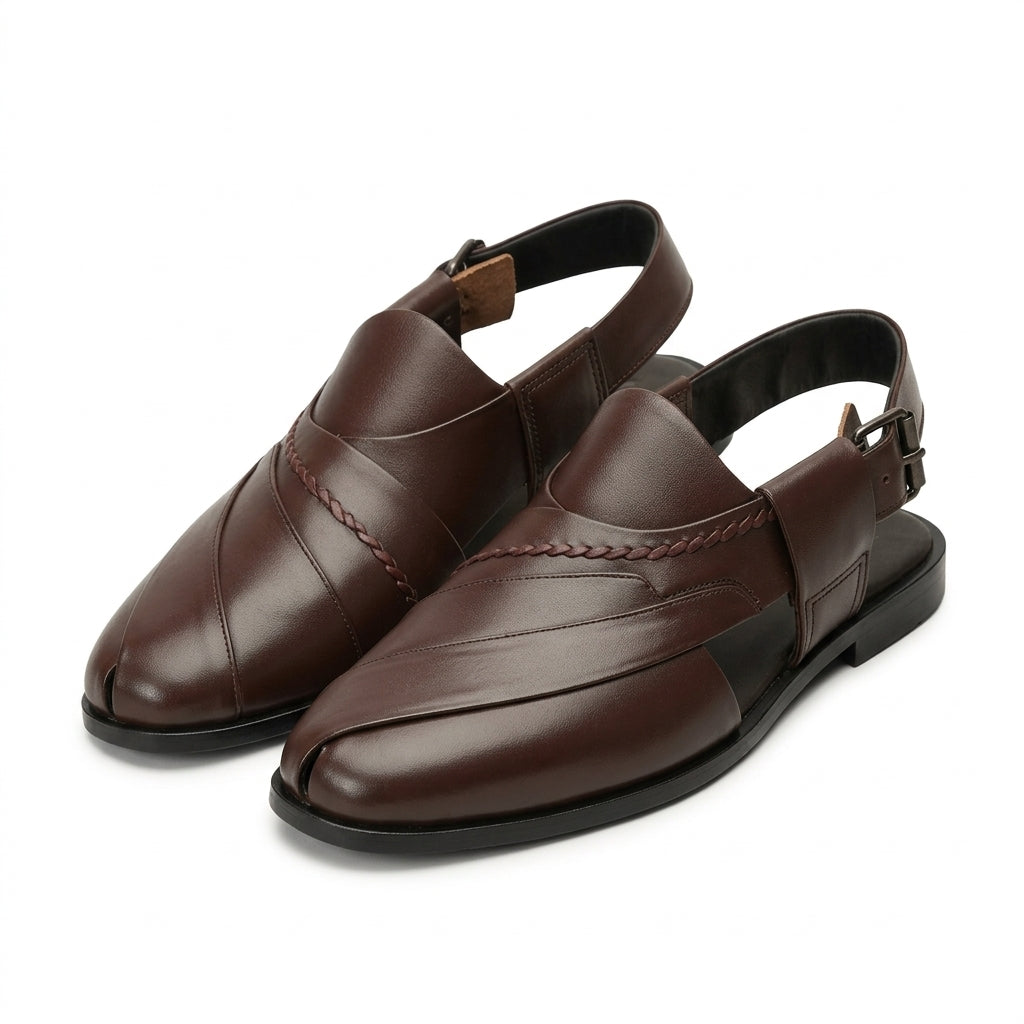 Embosed Peshawari Chappal-BROWN-1009