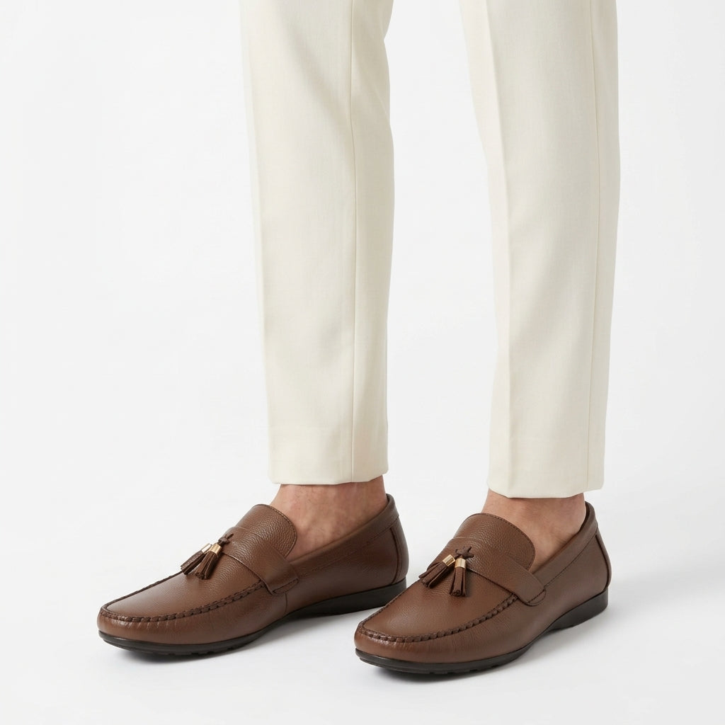 Leather tassel tan-5011