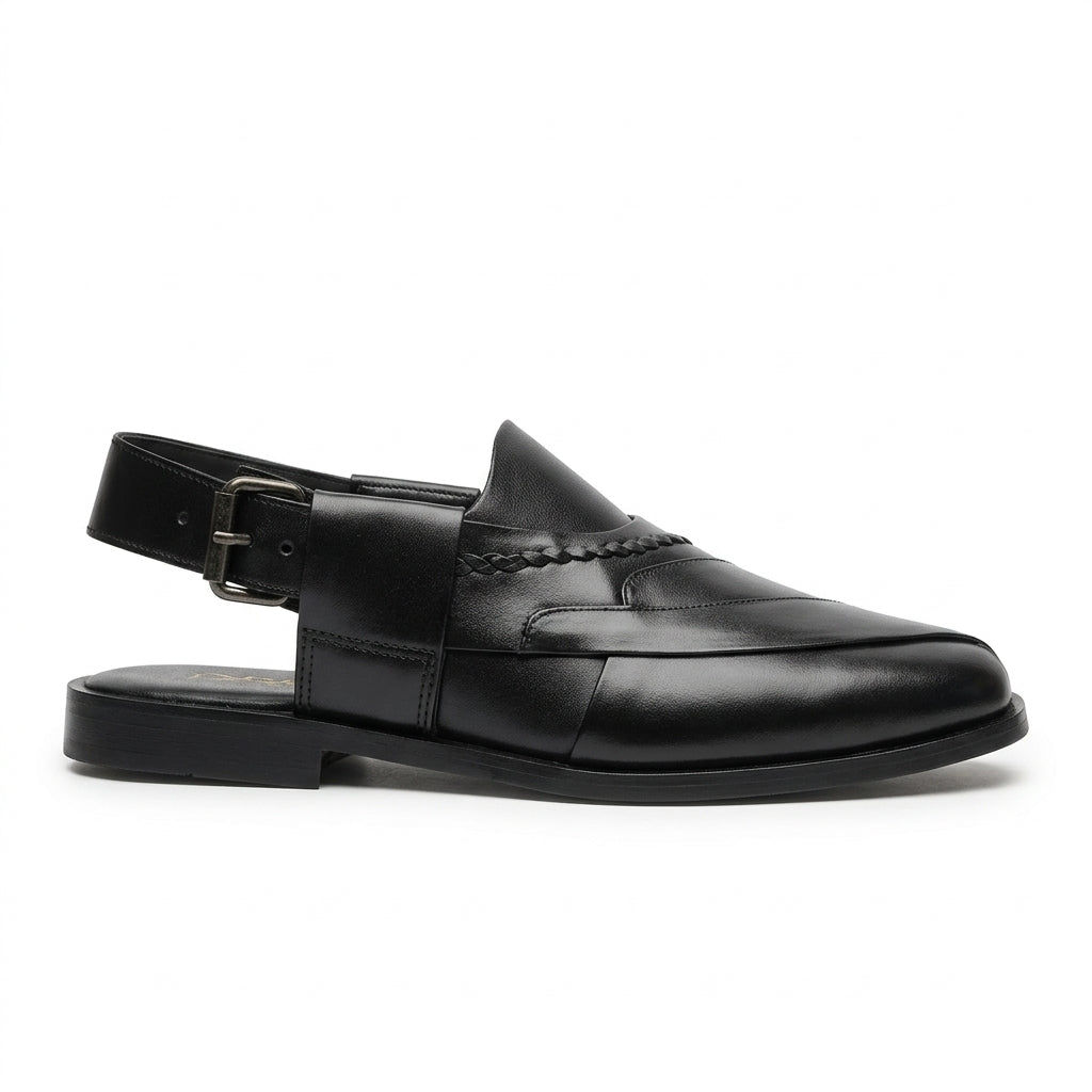 Embosed Peshawari Chappal-BLACK-1009