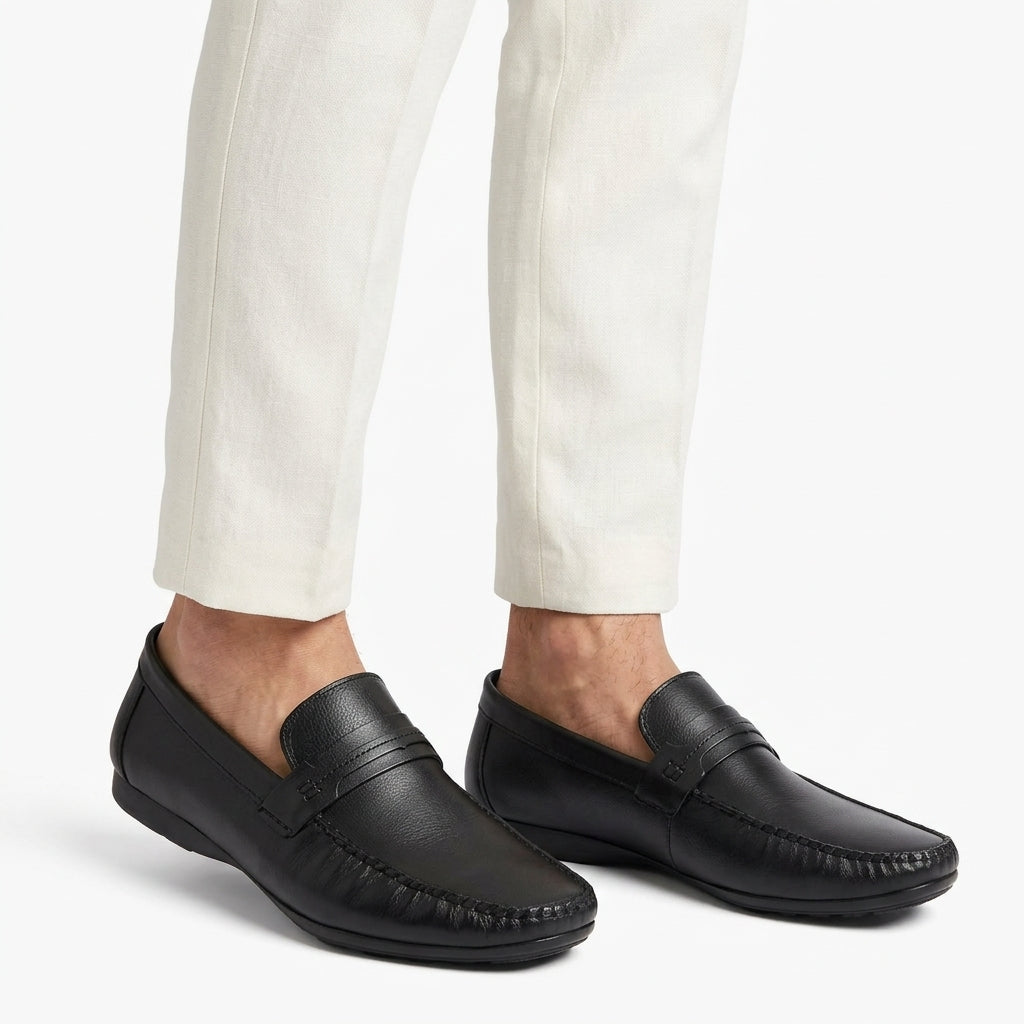 Leather top sider loafer black-5013